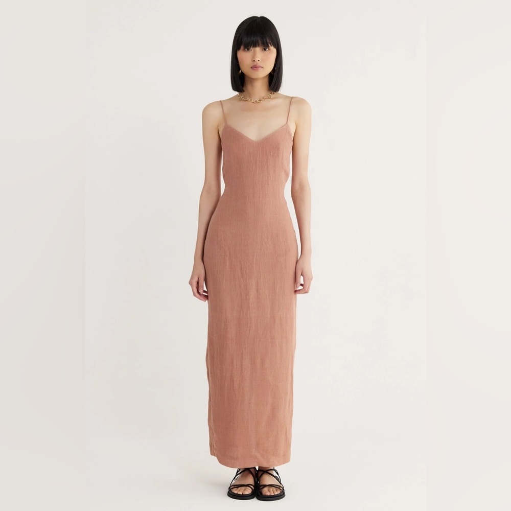NWT Revolve Rumer The Label Maple Linen Mia Lace Back Maxi Dress Women's size S